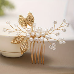 Golden Leaf Hair Combs Crystal Alloy Insert Comb Bridal Wedding Accessories