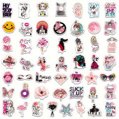 50pcs Vsco Wind Pink Series Graffiti Stickers Waterproof Decorative S