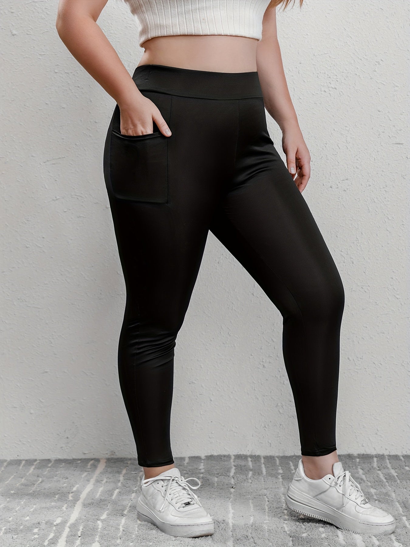 Basic Leggings Women's Plus Plain High Rise Leggings