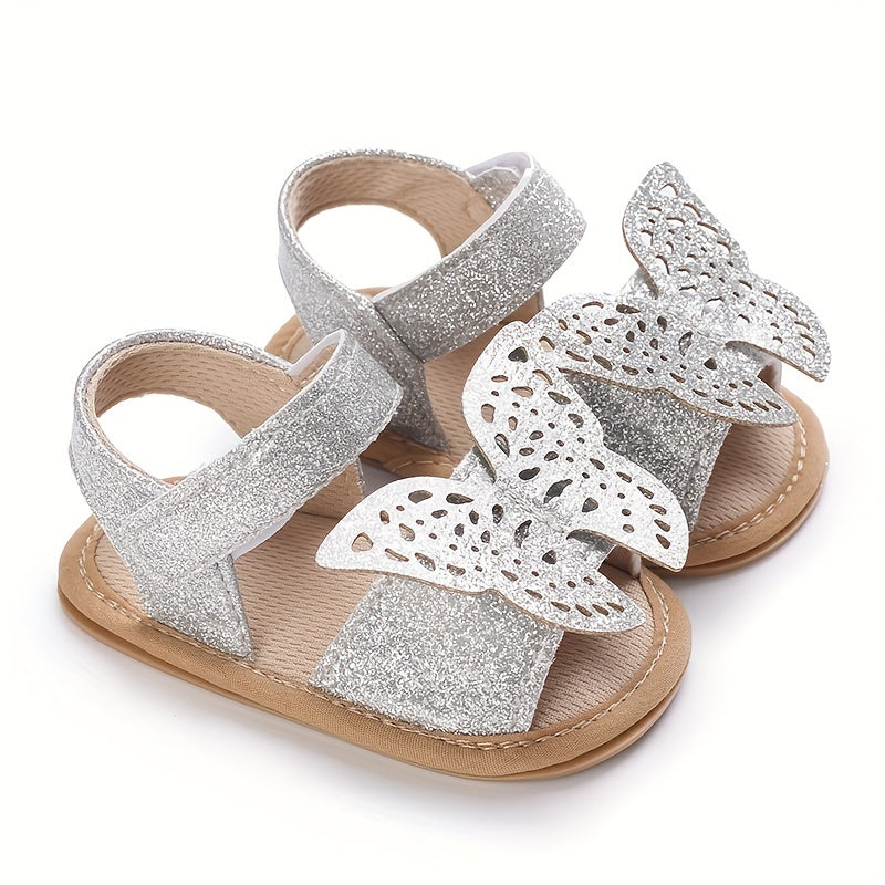 Baby Girls Bowknot Hook And Loop Sandals Lightweight Non Slip Crib Shoes
