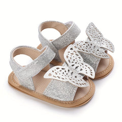 Baby Girls Bowknot Hook And Loop Sandals Lightweight Non Slip Crib Shoes