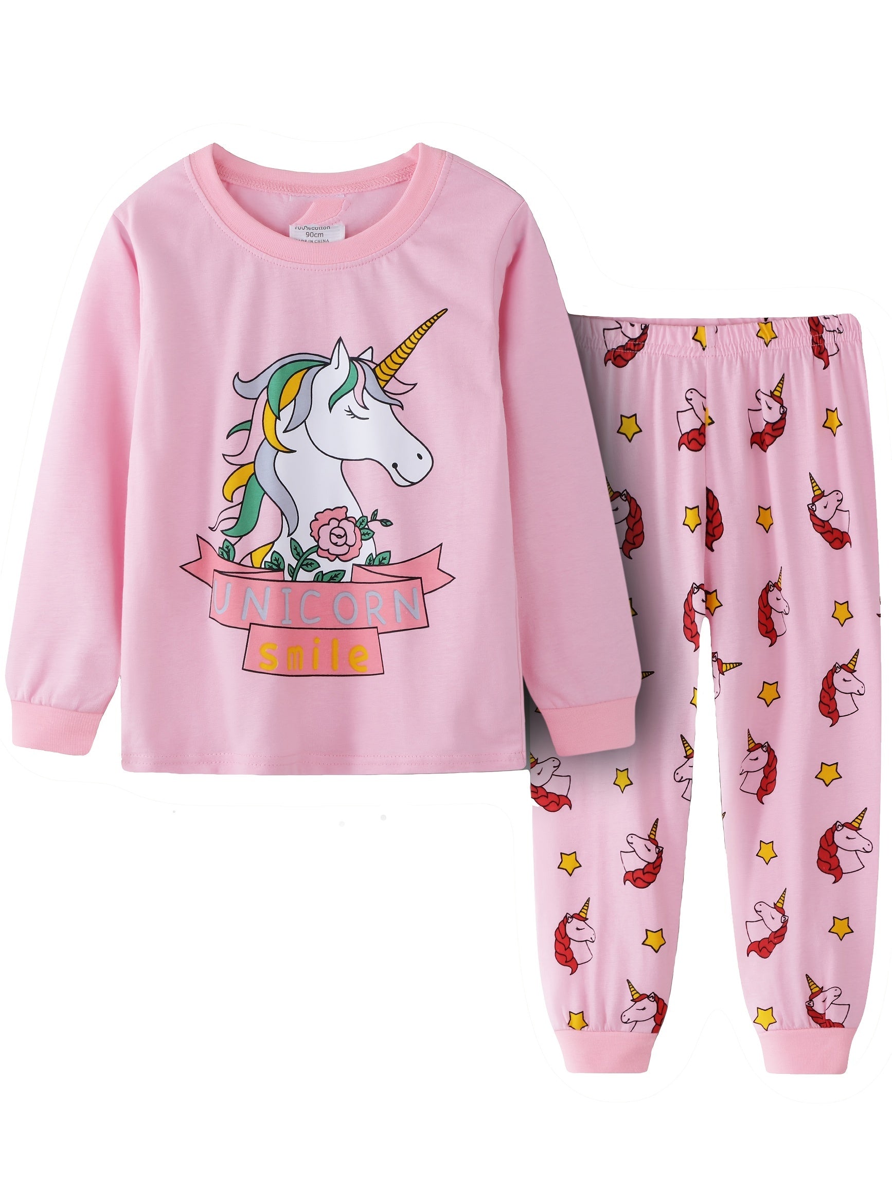 Girls Unicorn Print Pajamas Long Sleeve Top & Pants Set