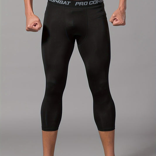 Men's Letters Pattern Compression Pants High Stretch Trousers