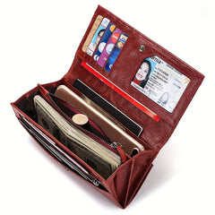 RFID Blocking Leather Women's Wallet with Zip Pocket