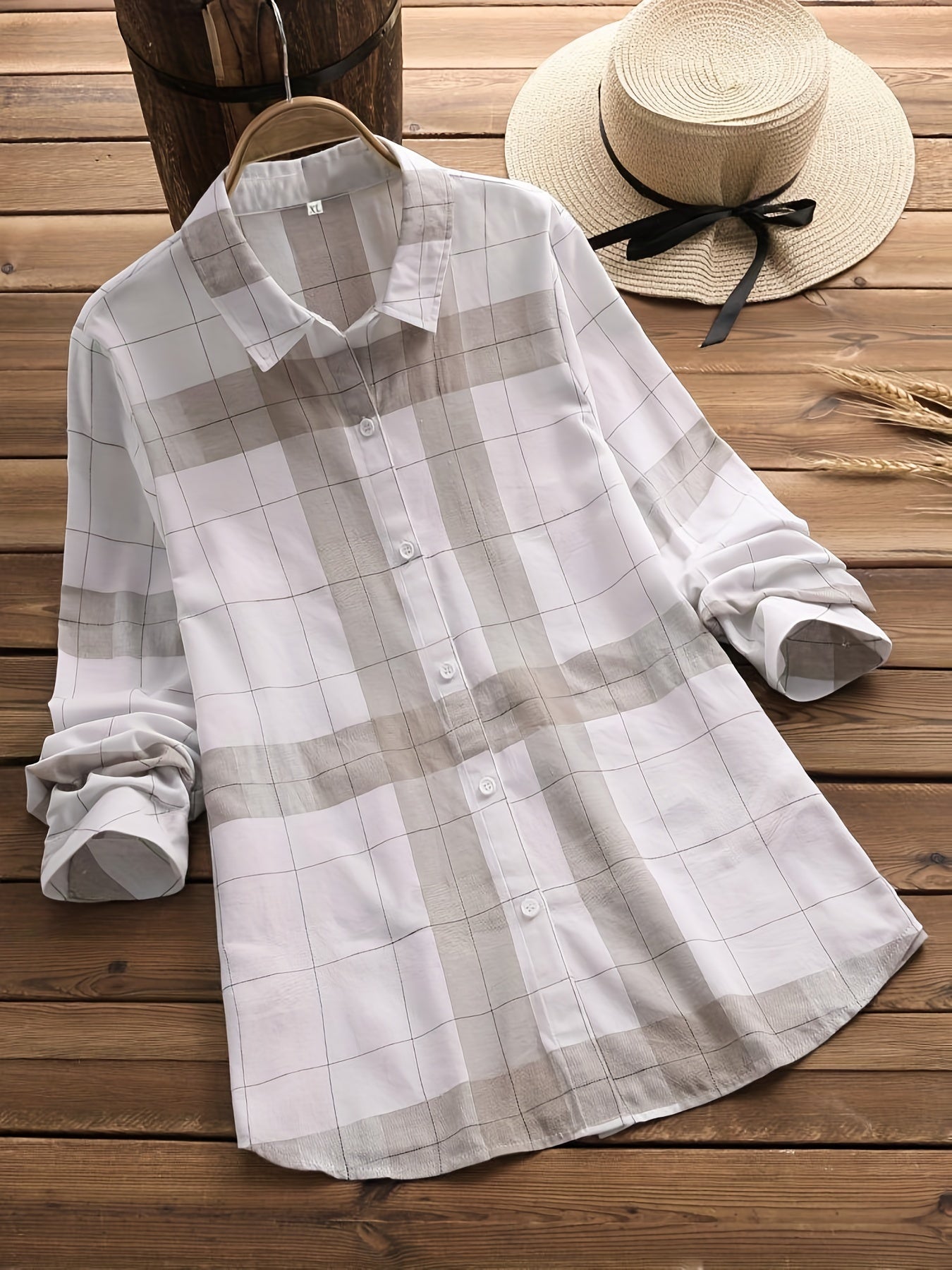 Plaid Print Long Sleeve Button Up Shirt Top