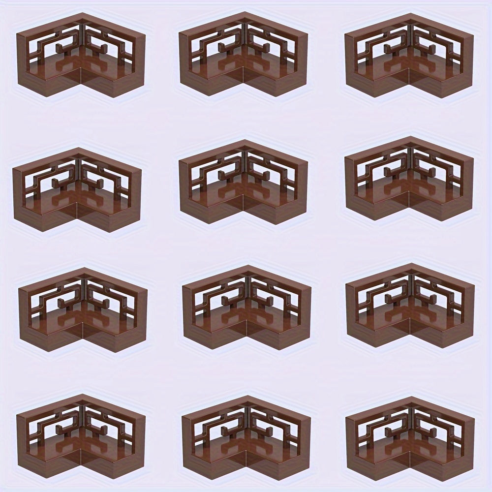 12 PCS Corner Fret Ranch Carved Fence Building Blocks Set for Ages 8-12