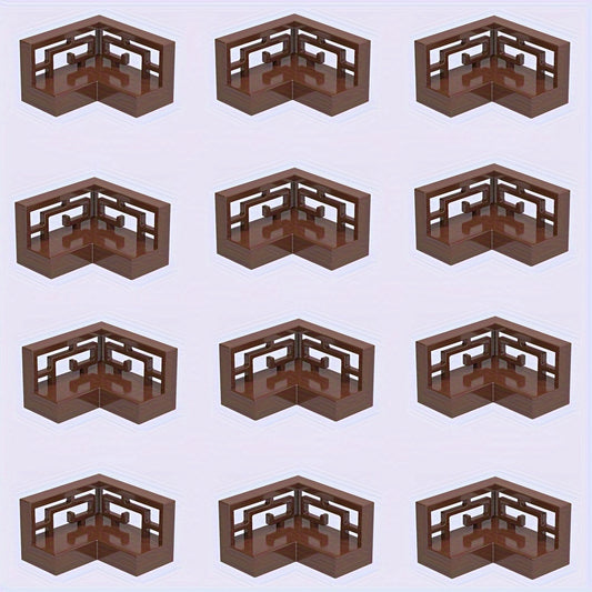12 PCS Corner Fret Ranch Carved Fence Building Blocks Set for Ages 8-12