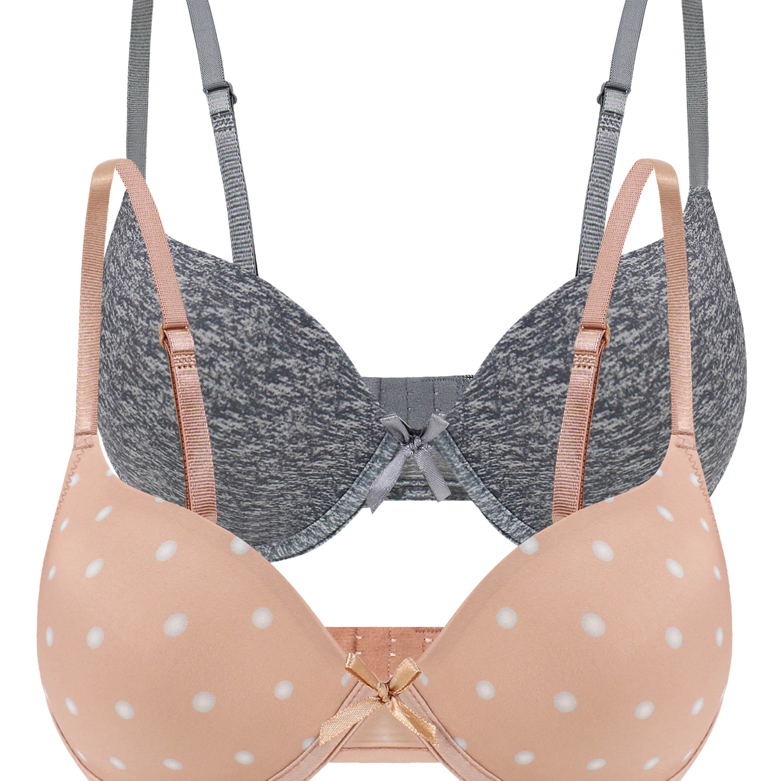 2pcs Polka Dot & Solid Push Up Bras Comfy & Breathable Bra