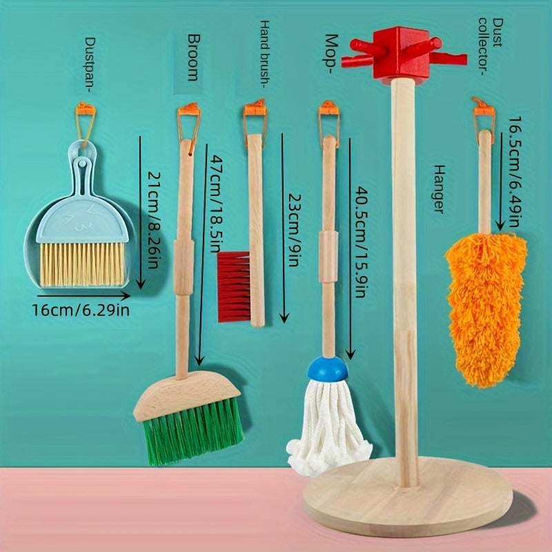 Kids Play House Cleaning Set Wooden Broom Mop Toy