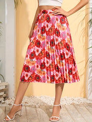 Floral Print Pleated Skirt High Waist Casual Skirt