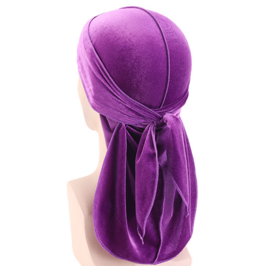 Velvet Men Durag Cap Headwrap Extra Long Tail Wide Strap Turban Hat