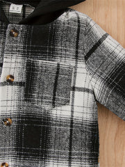Plaid Pattern Boy's 2pcs Hooded Shirt & Sweatpants Set