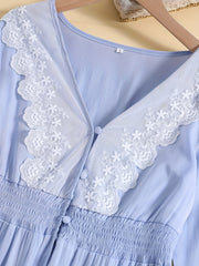 Lace Pajama Set Top & Elastic Waistband Pants Women's Sleepwear