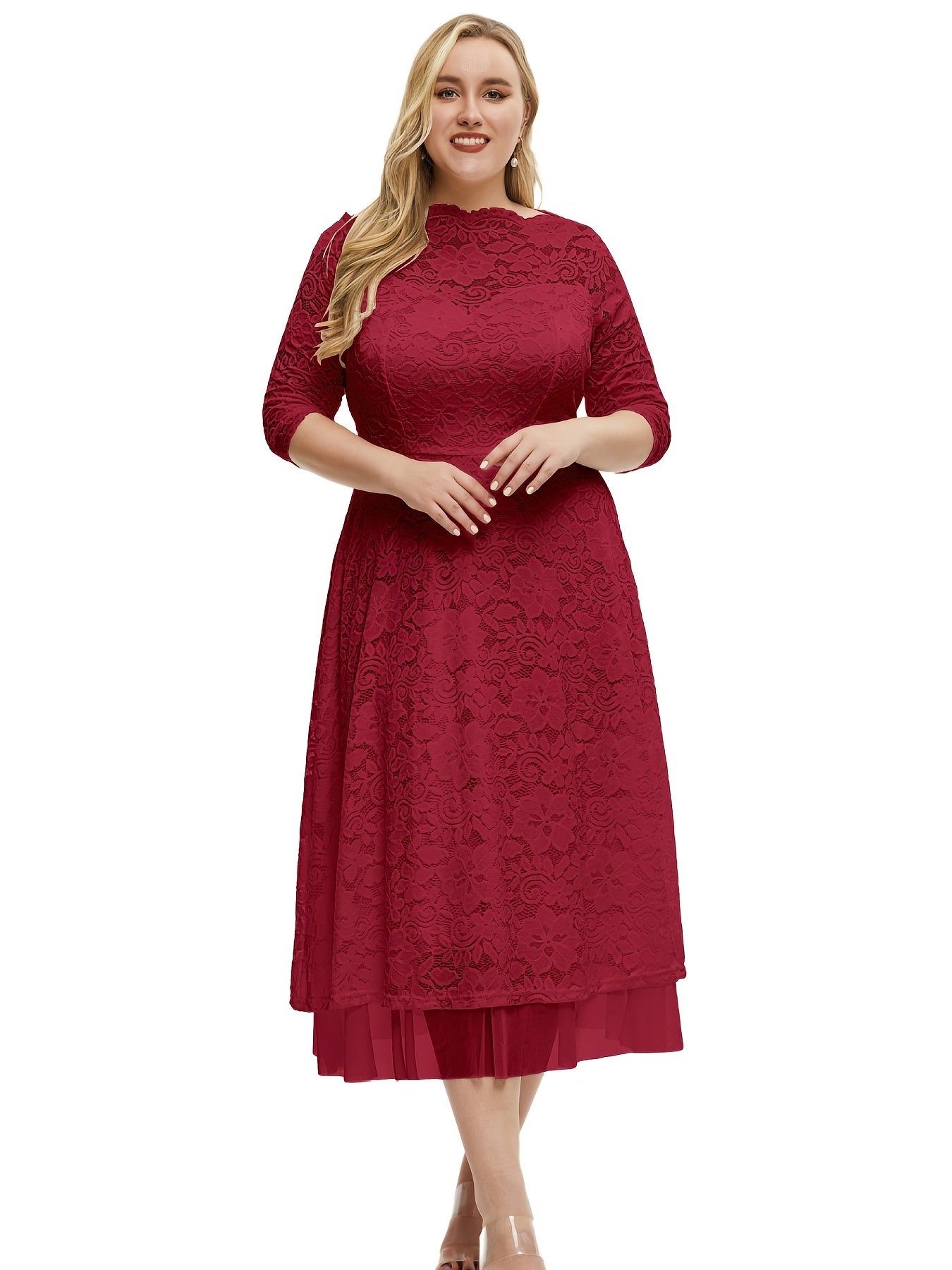 Floral Print Mesh Sleeve Midi Dress Plus Size