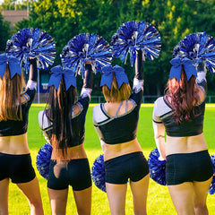 Cheerleader Pom Poms & Hair Bow Set w/ Baton Handle for Dance & Cheering