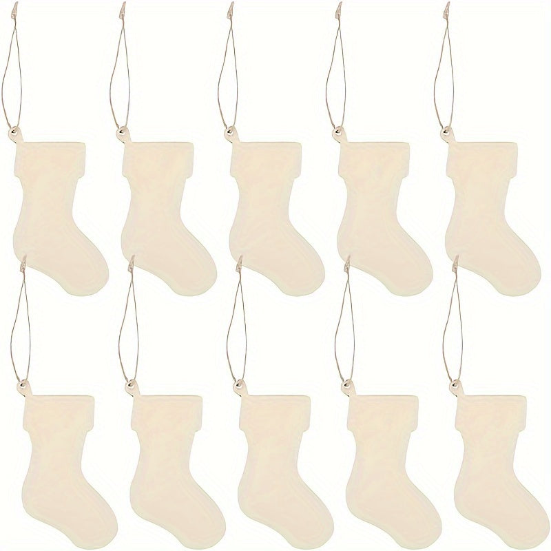 10pcs Wooden Stocking Cutouts Christmas Ornaments Hanging Pendant DIY Crafts