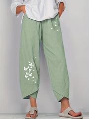 Butterfly Print Cropped Pants Women's Clothing