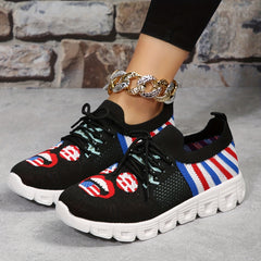 Women's Smiling Face Pattern Walking Shoes Independence Patriotic Mesh