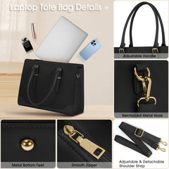 Large Capacity Waterproof PU Leather Laptop Bag for Women