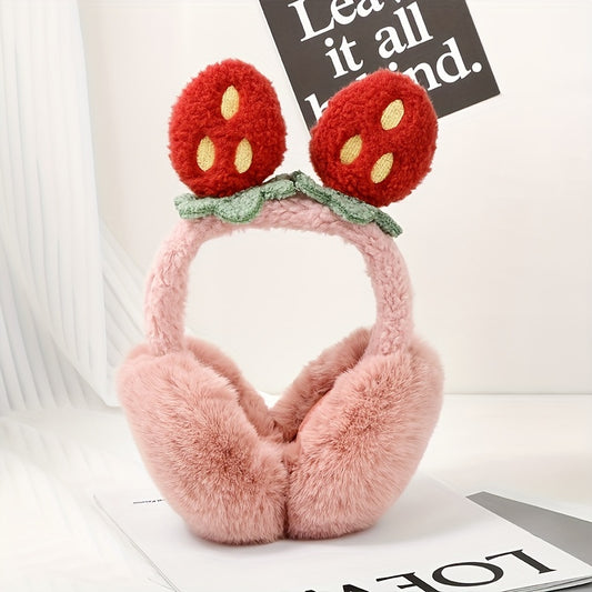 Women's Strawberry Earmuffs for Christmas - Comfortable Winter Ear Warmers