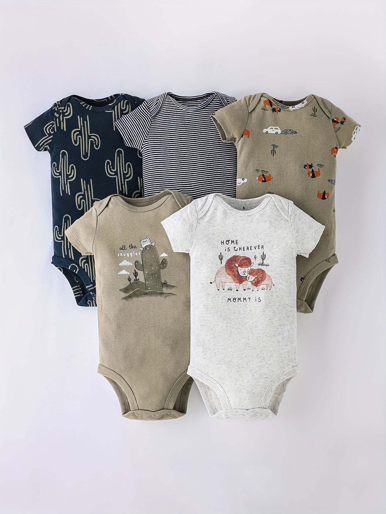 5pcs Baby Boys Cartoon Onesie Set for Summer