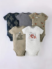 5pcs Baby Boys Cartoon Onesie Set for Summer