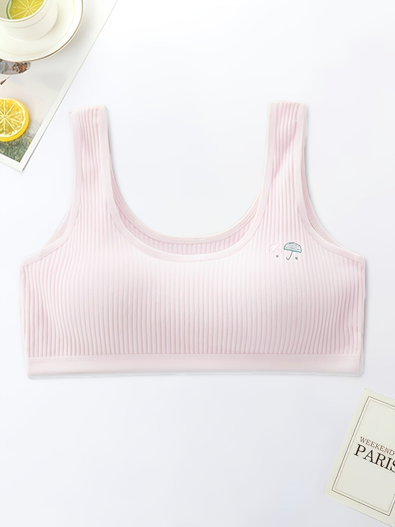 3Pcs Girls' Sports Bra with Umbrella Print