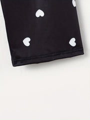 Heart Print Sleep Bottom Loose & Breathable Elastic Waistband Long Pants