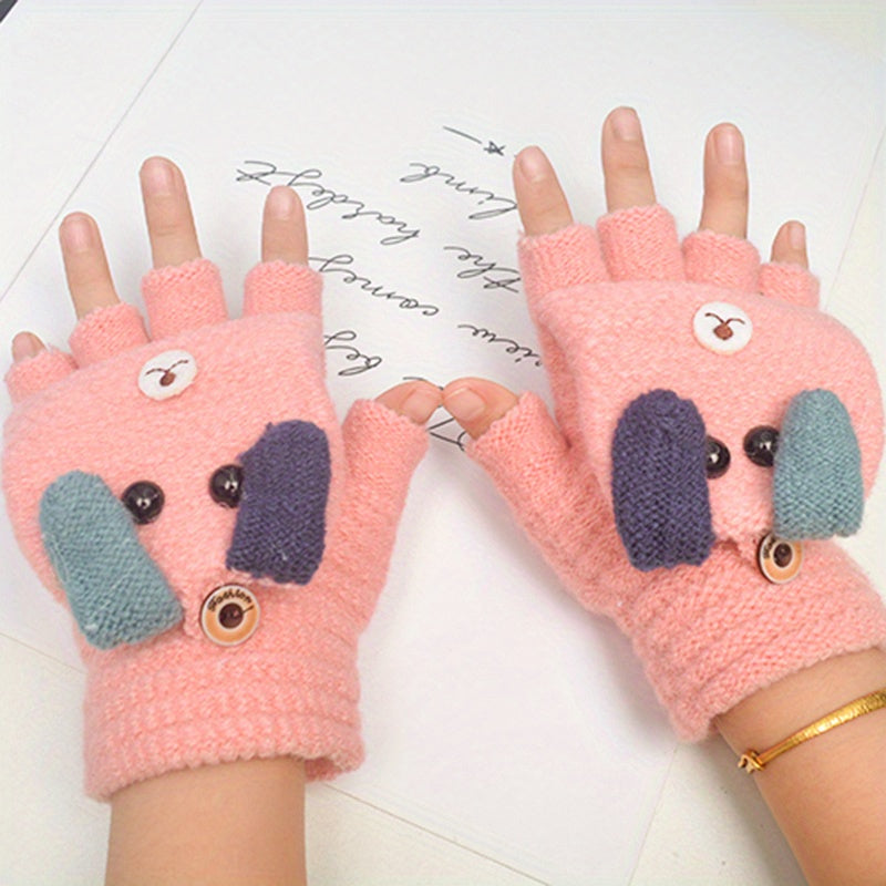 Kids Winter Gloves Cartoon Half Finger Boys Girls