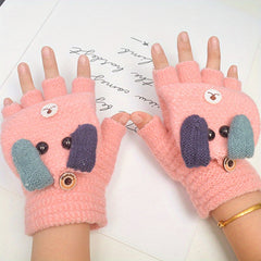 Kids Winter Gloves Cartoon Half Finger Boys Girls