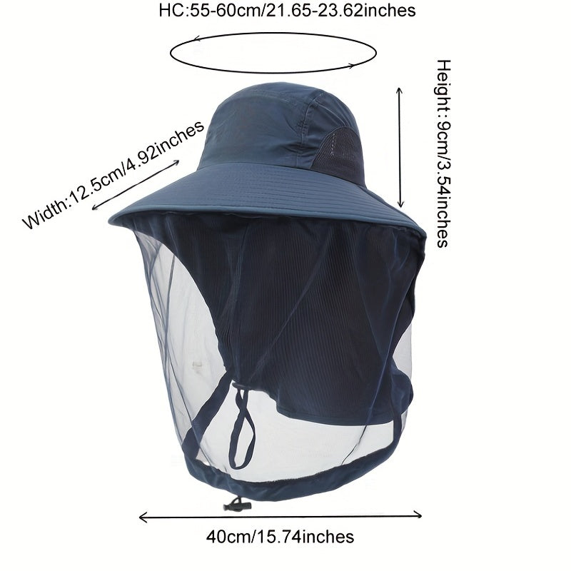Men's Bucket Hat With Net Mesh Sun Protection Head Net Hat