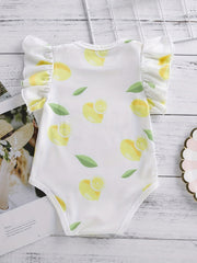 2pcs Baby Girls Fruit Graphic Print Ruffle Sleeve Onesie Set Clothes