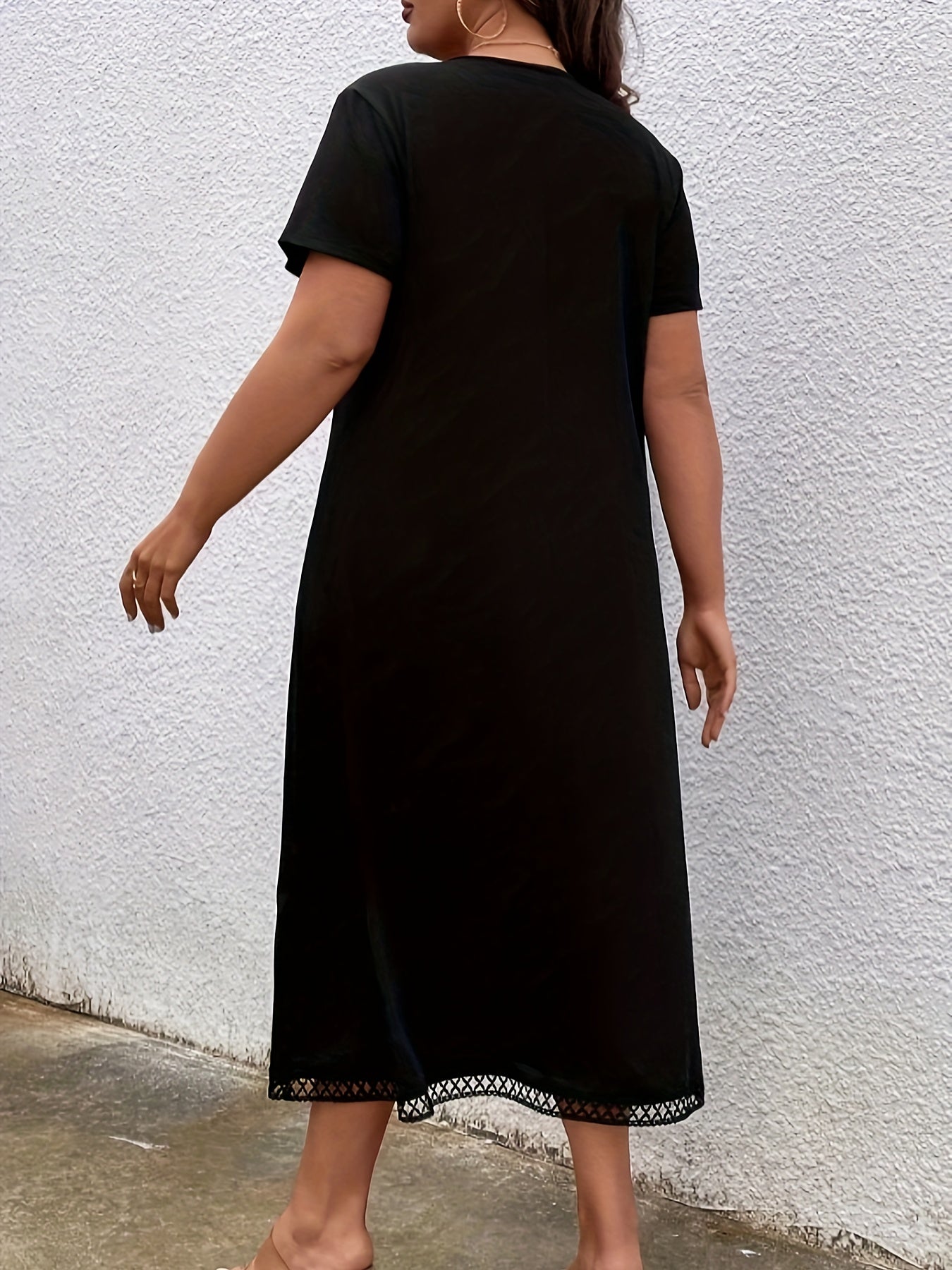 Casual Dress Women's Solid Applique Short Sleeve Maxi Dress