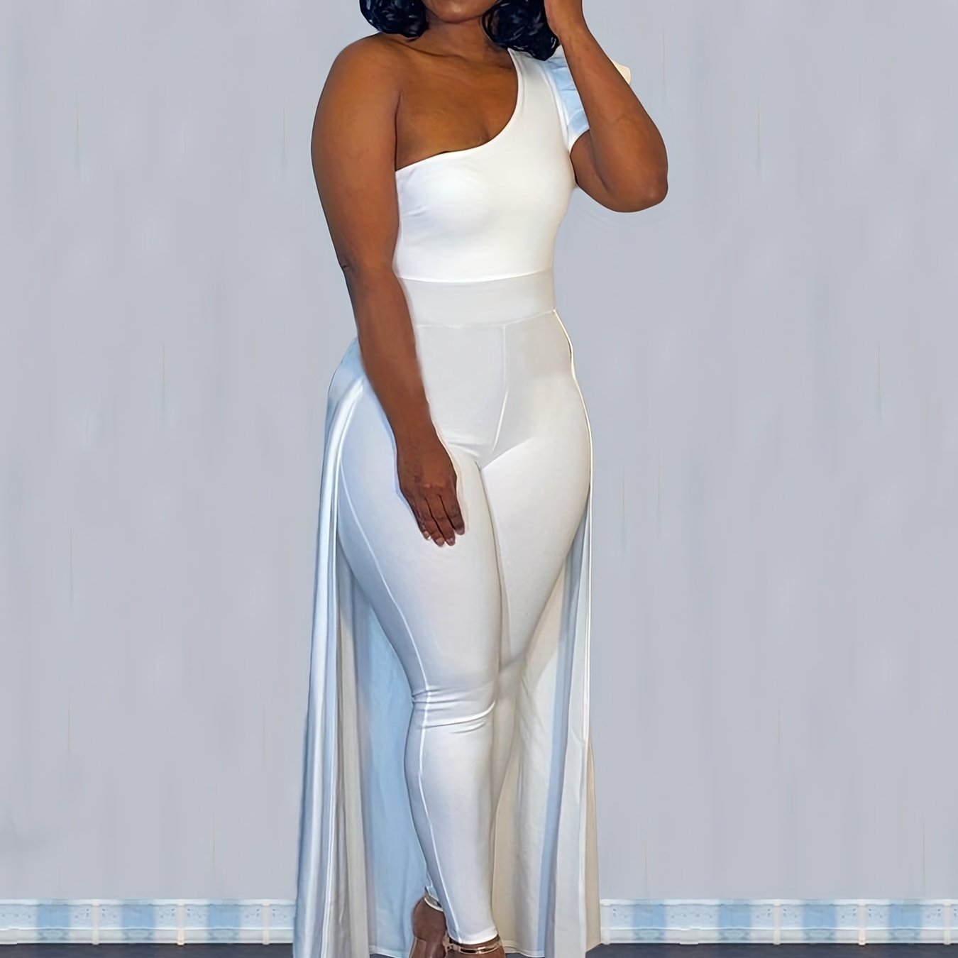 One Shoulder Jumpsuit With Overskirt Slim Casual Women's Clothing