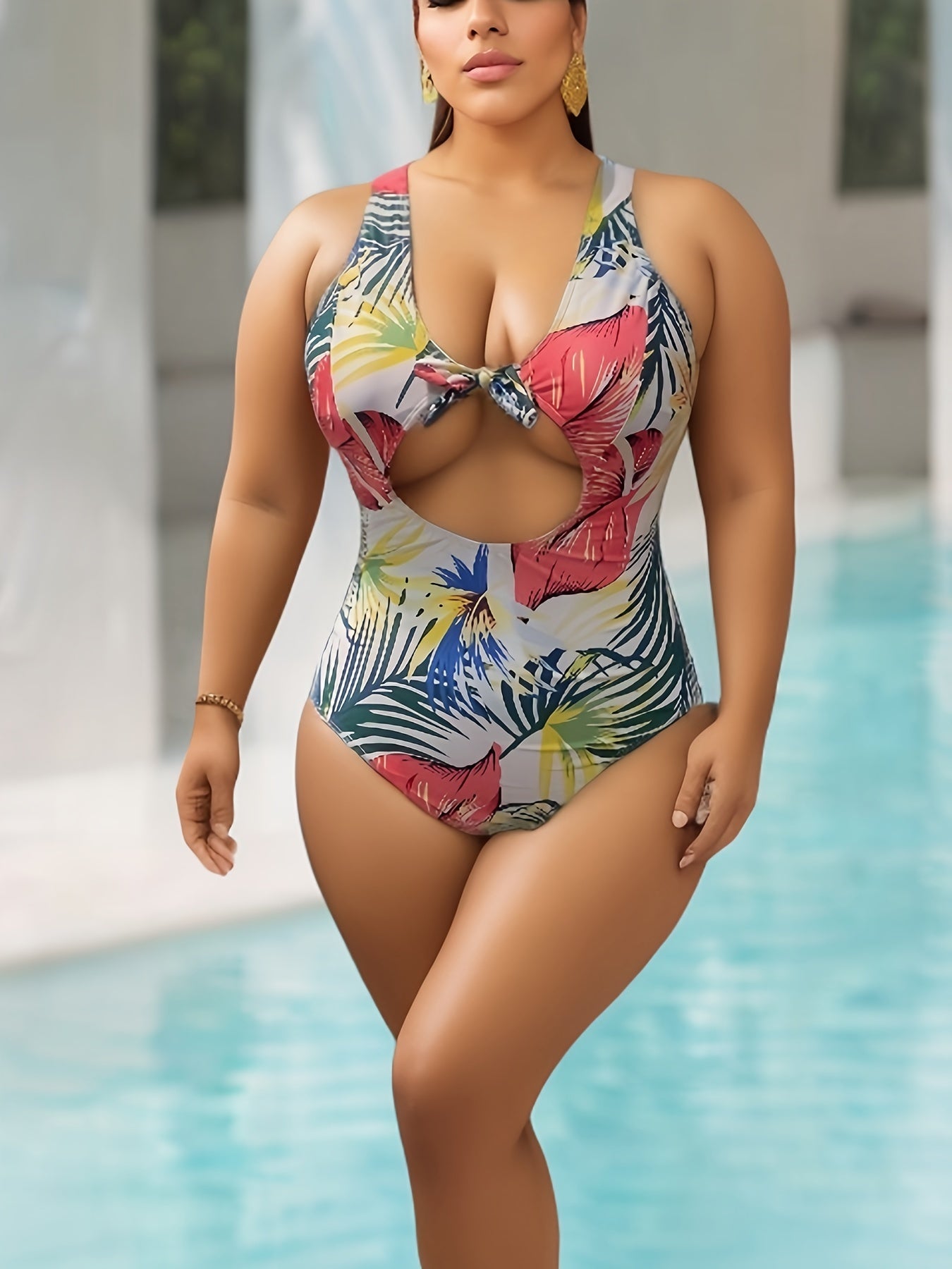 Boho Swimsuit Women's Plus Tropical Print One Piece Bathing Suit