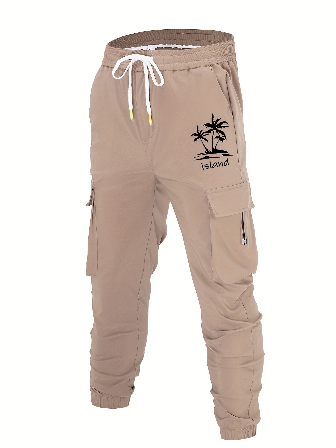 Tropical Island Print Cargo Pants Men's Casual Joggers Trousers