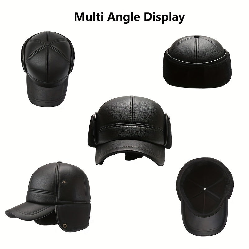Winter Warm Hat PU Leather Windproof Hat Thickened Velvet Baseball Cap