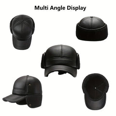 Winter Warm Hat PU Leather Windproof Hat Thickened Velvet Baseball Cap