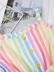 Baby Girls Colorful Striped Jumpsuit High Waist Ruffles Cami Romper