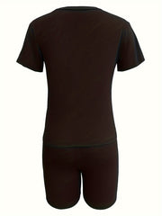 Lounge Set Women's Plus Letter Print Short Sleeve Top & Shorts