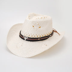 Cow Head Belt Retro Sunshade Western Cowboy Straw Hat