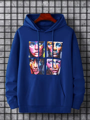 Men's Cartoon Face Graphic Hoodie Drawstring Sweatshirt