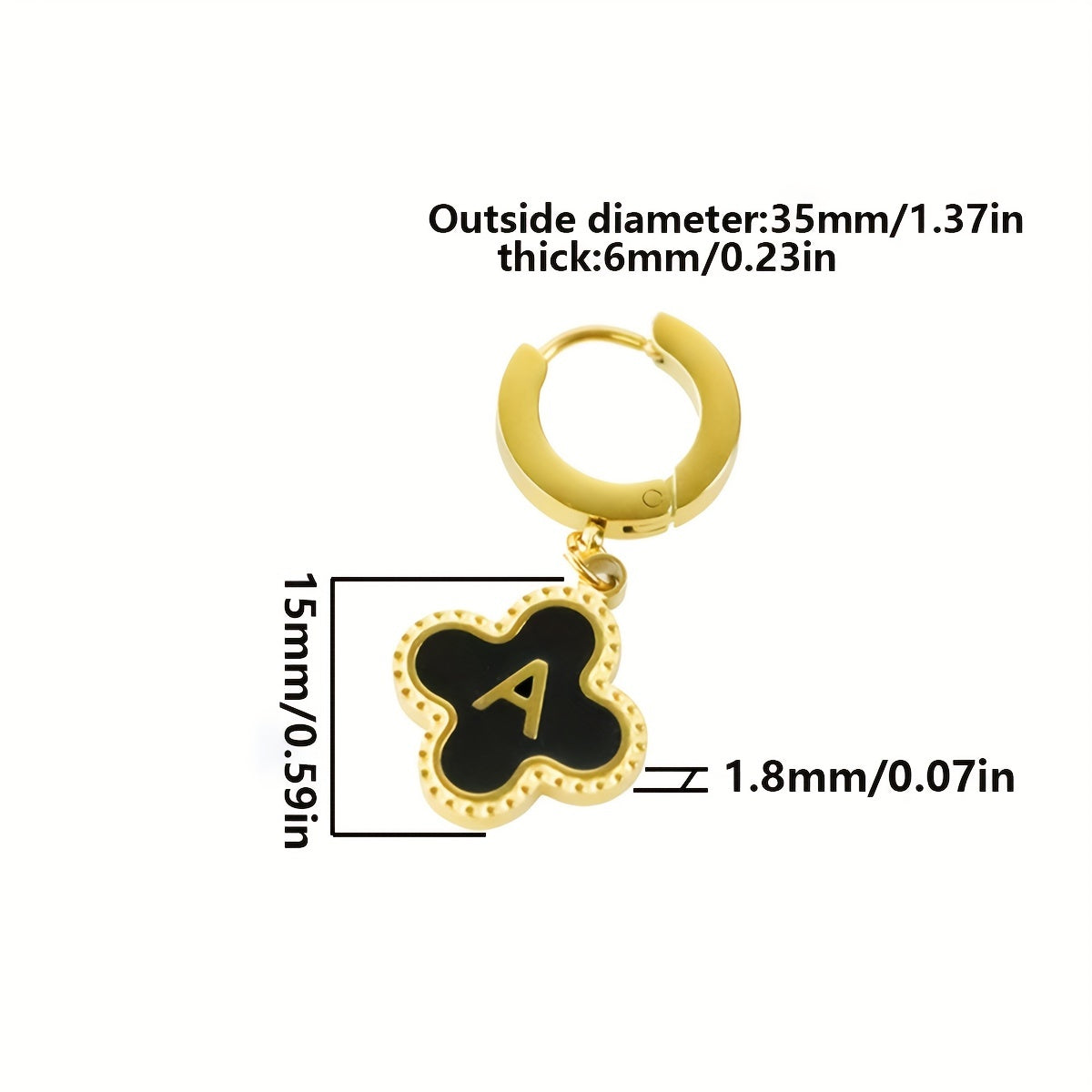 Lucky Clover Earrings Letter F Gold Stainless Steel Women Girls