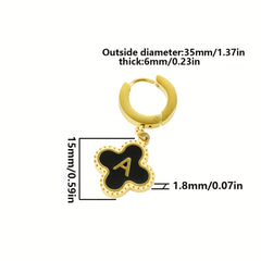 Lucky Clover Earrings Letter F Gold Stainless Steel Women Girls