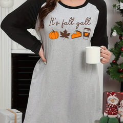 Cake & Maple Leaf Graphic Raglan Long Sleeve Nightdress