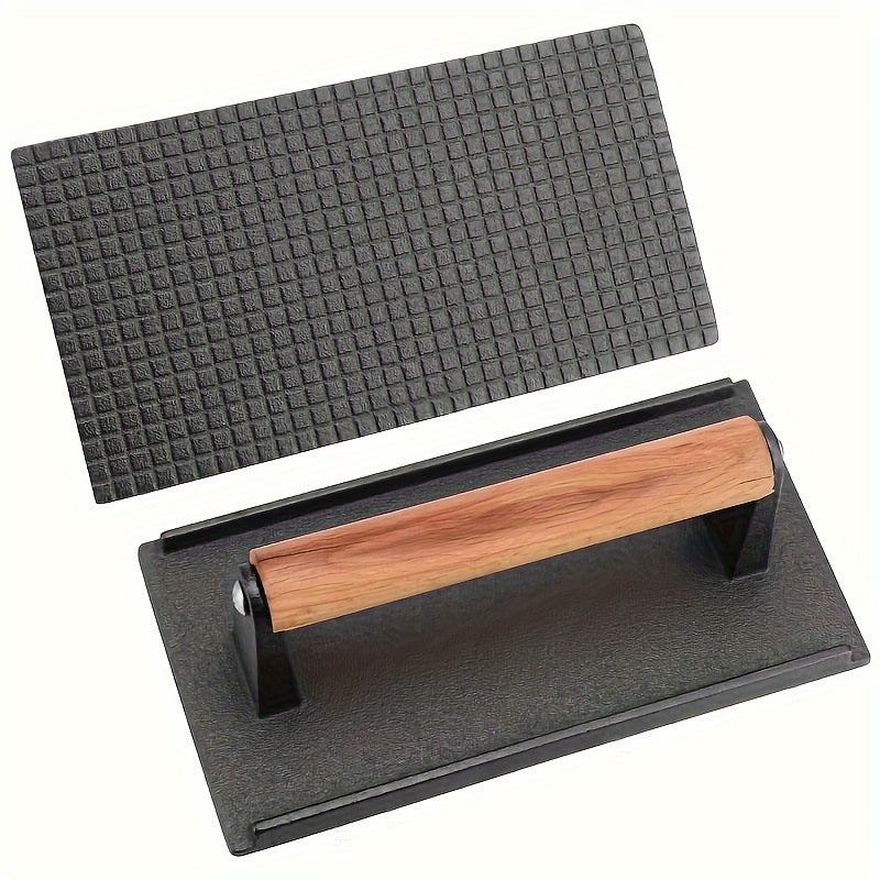 Outdoor Cast Iron Grill Press with Wooden Handle for Bacon Burger Steak