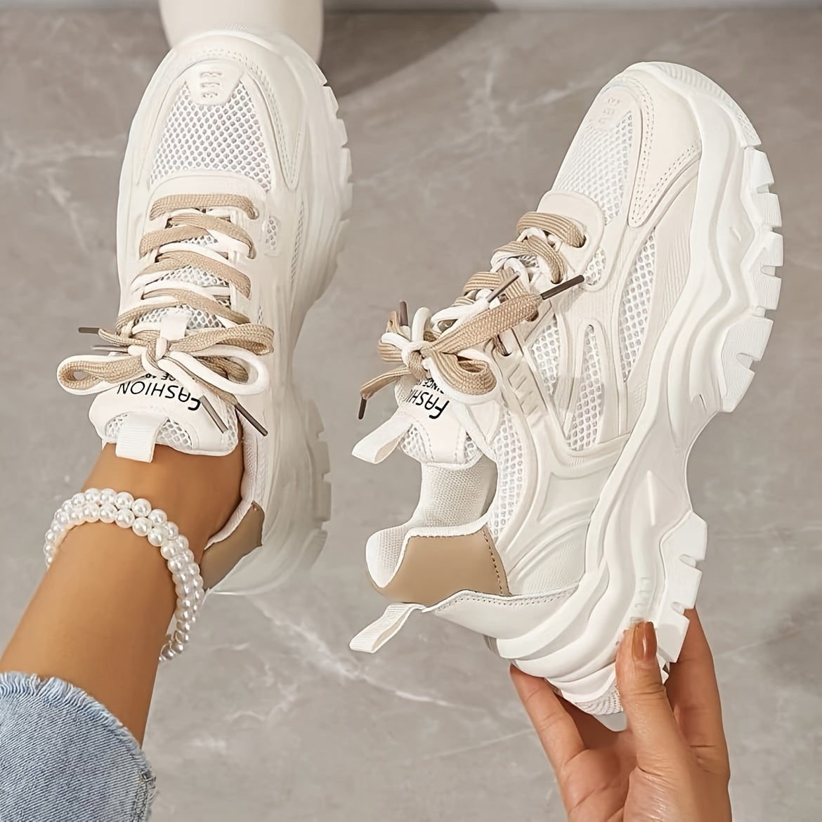 Women Faux Leather Chunky Sneakers Low Cut Dad Shoes