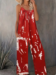 Tie Dye Wide Leg Cami Jumpsuit Casual Sleeveless Jumpsuit