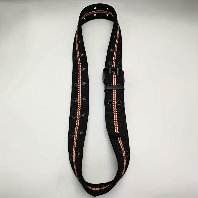 Striped Belt Double Pin Buckle Heavy Duty Belt