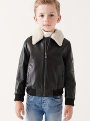 Toddler Boys Fleece Lined PU Leather Motorcycle Jacket